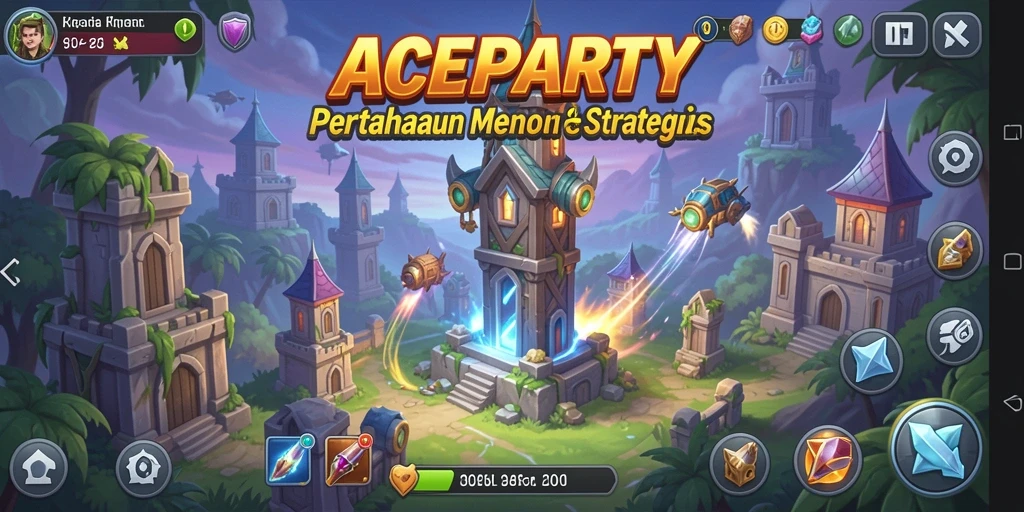 Tangkapan layar utama ACEPARTY yang menunjukkan serangan menara dalam aksi.