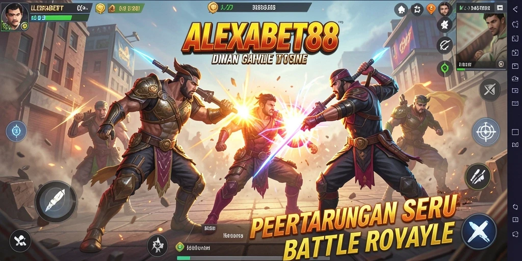 Screenshot ALEXABET88 menampilkan aksi intens dalam Battle Royale.