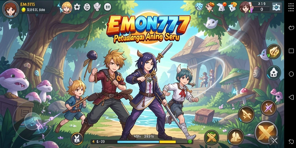 Tampilan gameplay EMON777 dengan karakter Anime yang menarik.