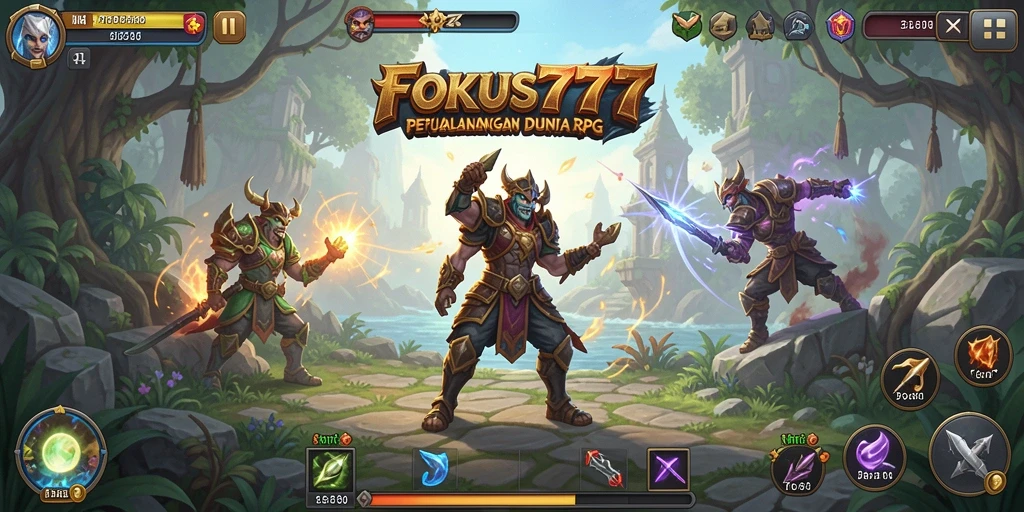 Screenshot utama FOKUS777 yang menunjukkan aksi gameplay RPG yang mendebarkan.
