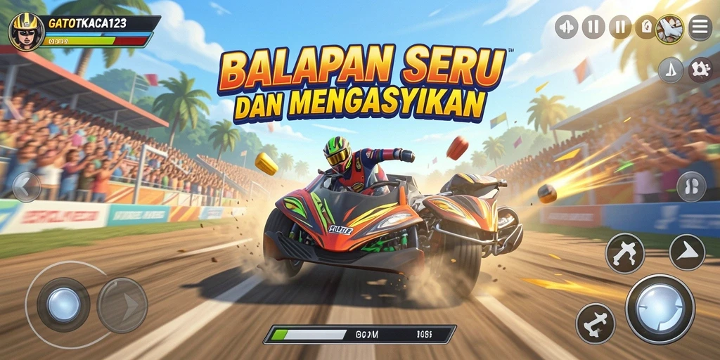 Tampilan gameplay menegangkan dari GATOTKACA123 saat balapan.