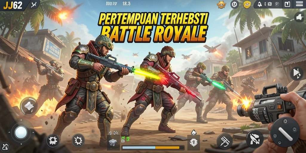 Tampilan utama gameplay JJ62 dengan aksi pertempuran intens.