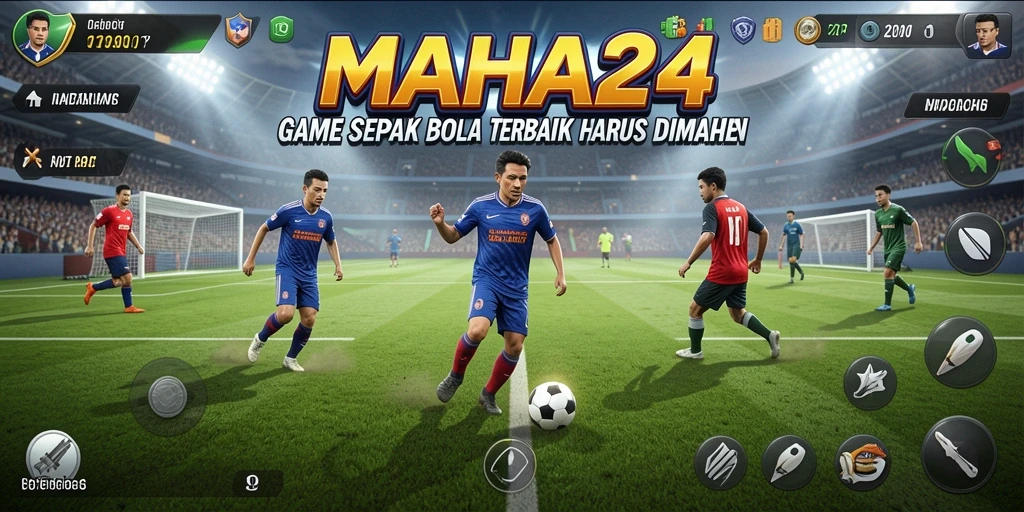 Screenshot MAHA24 menampilkan aksi seru di lapangan sepak bola.
