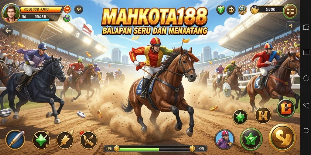 Screenshot menunjukkan aksi balapan seru di MAHKOTA188.
