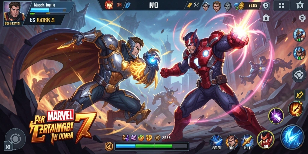 Tampilan gameplay epik di MARVEL77 dengan karakter superhero.
