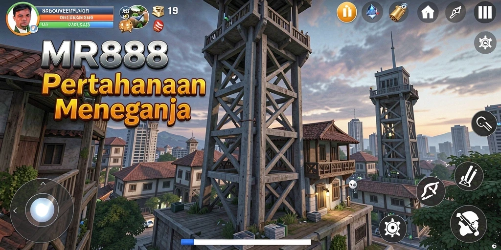 Tangkapan layar MR888 menampilkan aksi pertempuran menara yang epik.