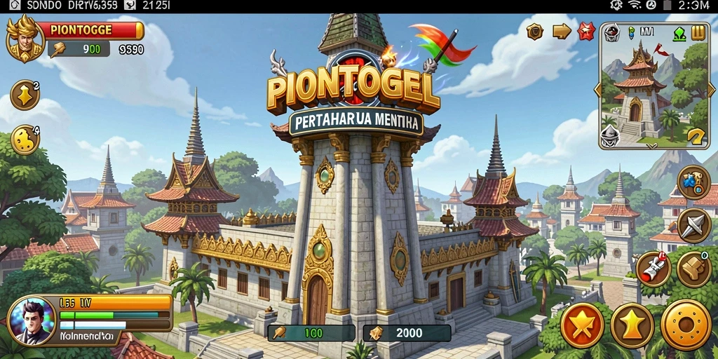 Screenshot gameplay PIONTOGEL menampilkan aksi pertahanan menara yang intens.