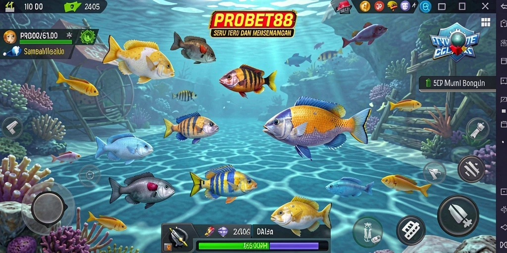 Tangkapan layar gameplay PROBET88 yang menampilkan serunya berburu ikan.