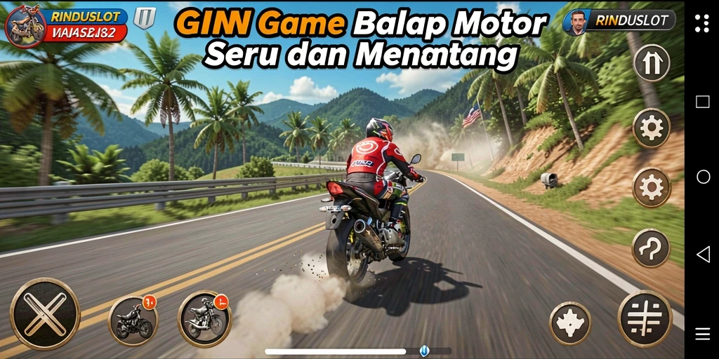 Screenshot gameplay RINDUSLOT yang menampilkan balapan motor yang seru.