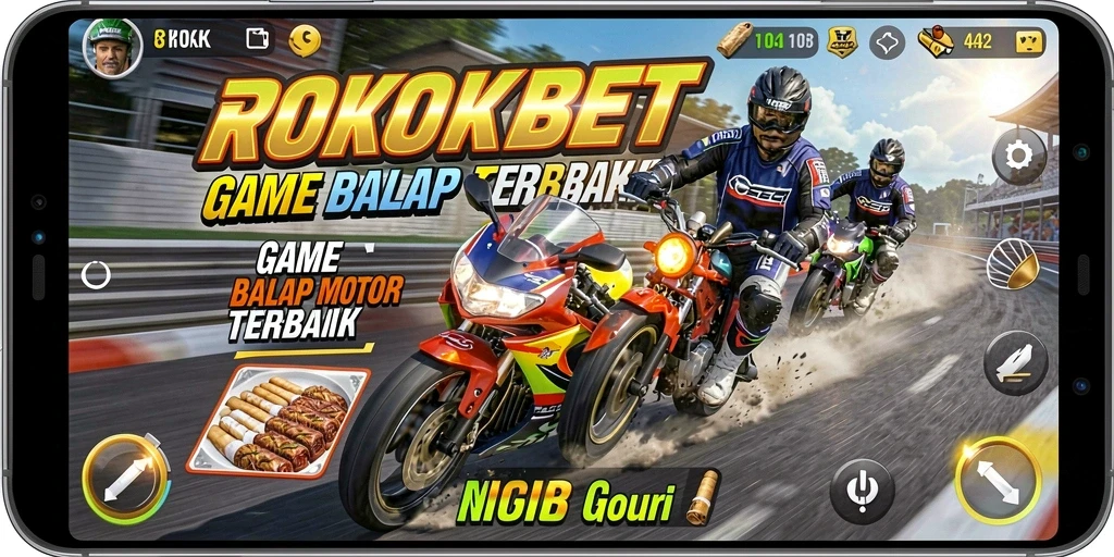 Screenshot gameplay ROKOKBET menampilkan momen seru saat berbalap di trek.