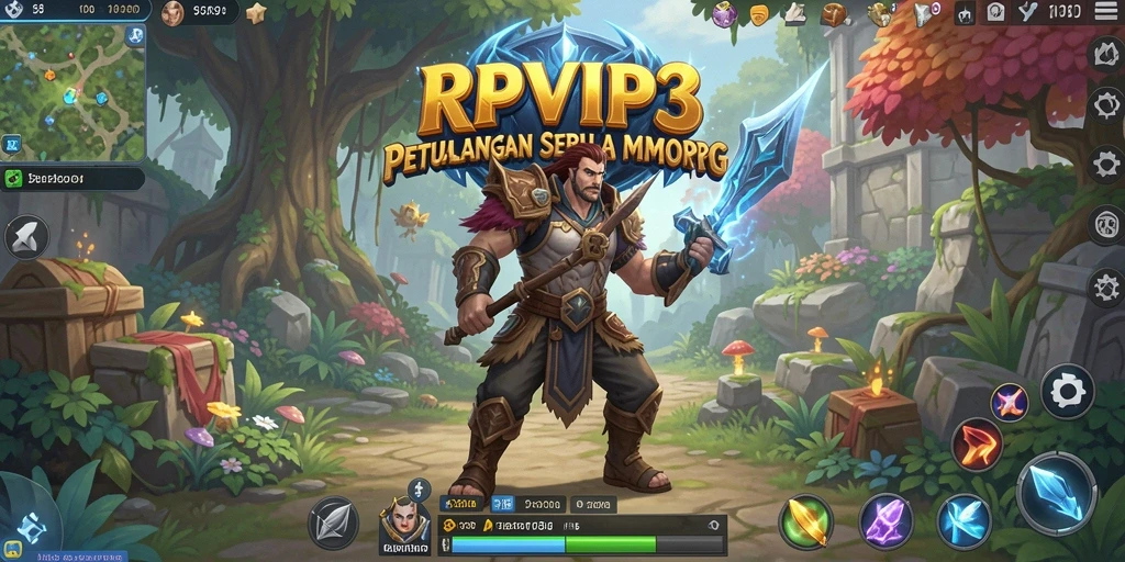 Screenshot utama RPVIP3 menampilkan pertempuran epik dan eksplorasi dunia MMORPG.