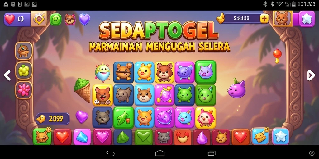 Tampilan antar muka SEDAPTOGEL yang menarik dan gameplay Match-3 yang seru.