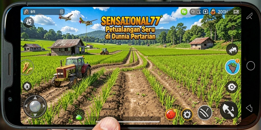 Tampilan gameplay SENSATIONAL77 yang menarik dengan aktivitas bertani.