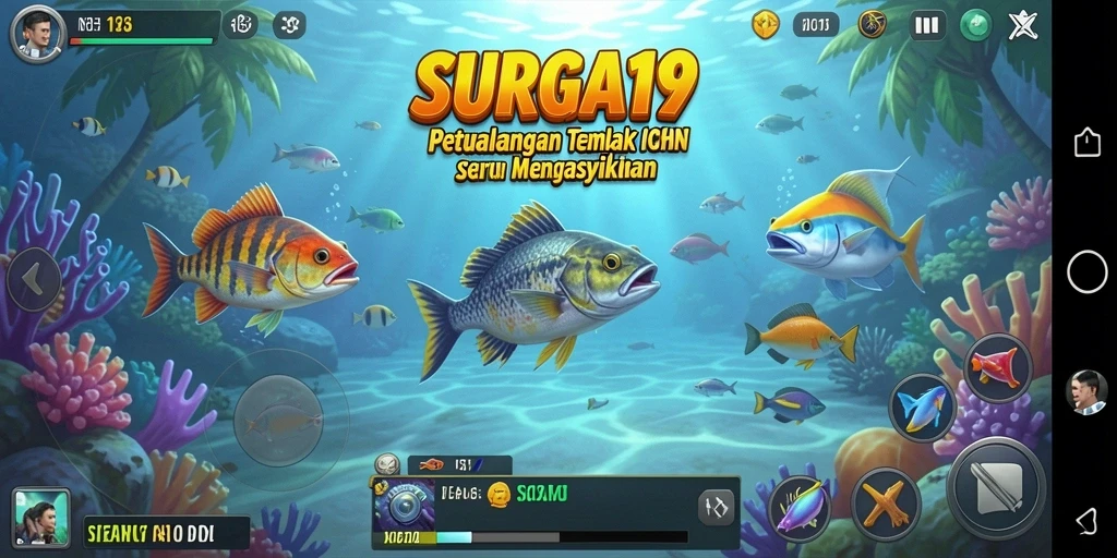 Gameplay seru SURGA19 dengan berbagai ikan yang menunggu untuk ditangkap.
