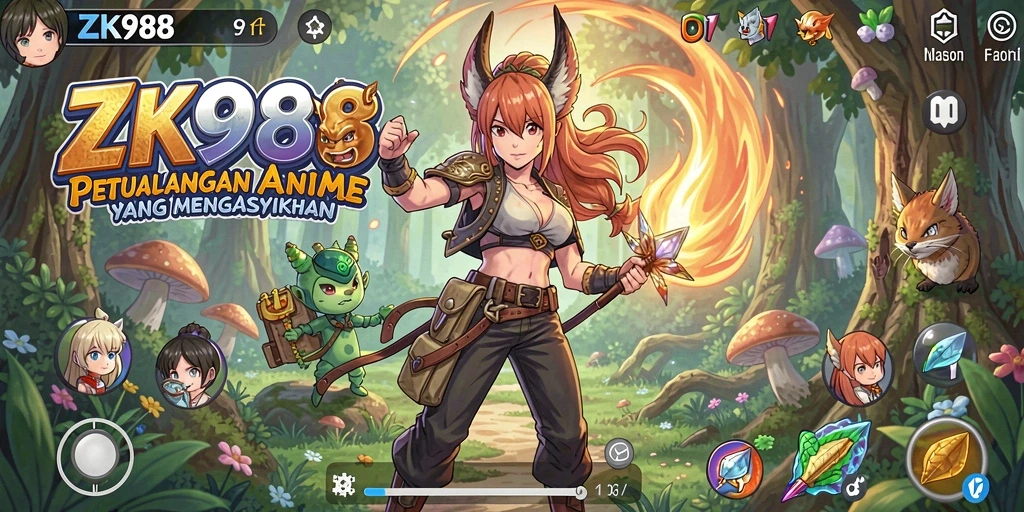Tampilan gameplay seru ZK988 dengan aksi karakter Anime.